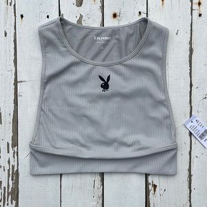 Playboy Cropped Ribbed Logo Active Tank NWT